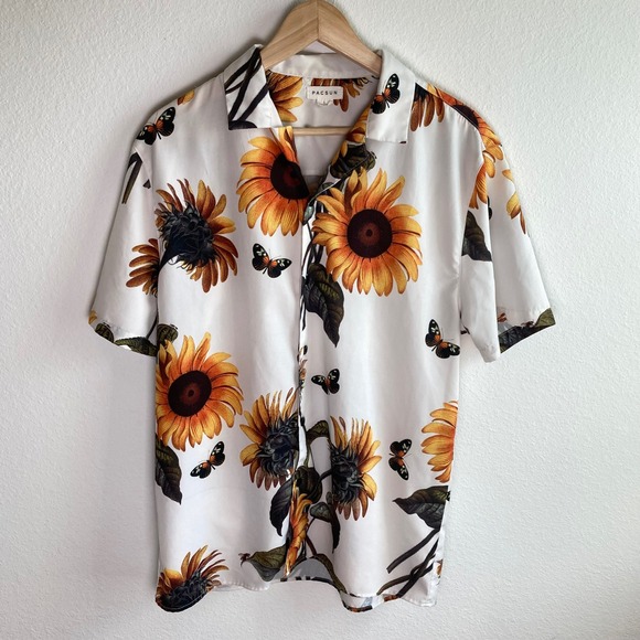PacSun Womens Small Button Down‎ Shirt Sunflower Print Butterfly Fall Nature - Picture 1 of 6